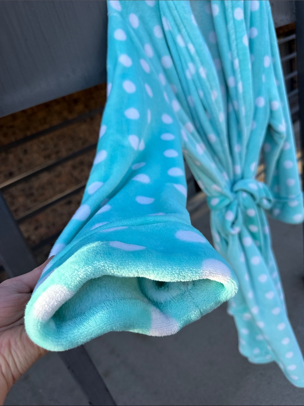 Secret Treasures Aqua Plush Robe with White Polka Dots - Picture 3 of 8